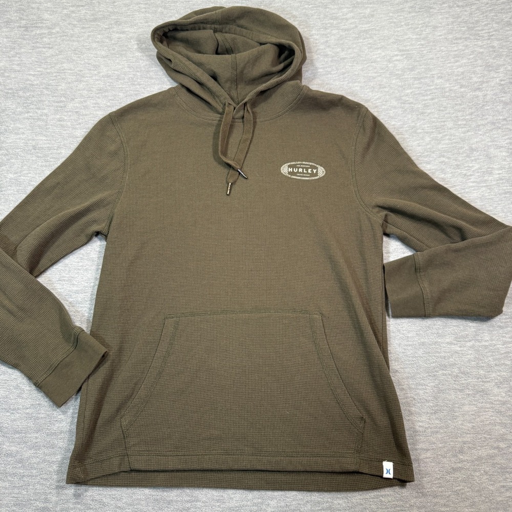 Hurley Hoodie Men S Green Pullover Long Sleeve Waffle Knit Logo Casual Surf